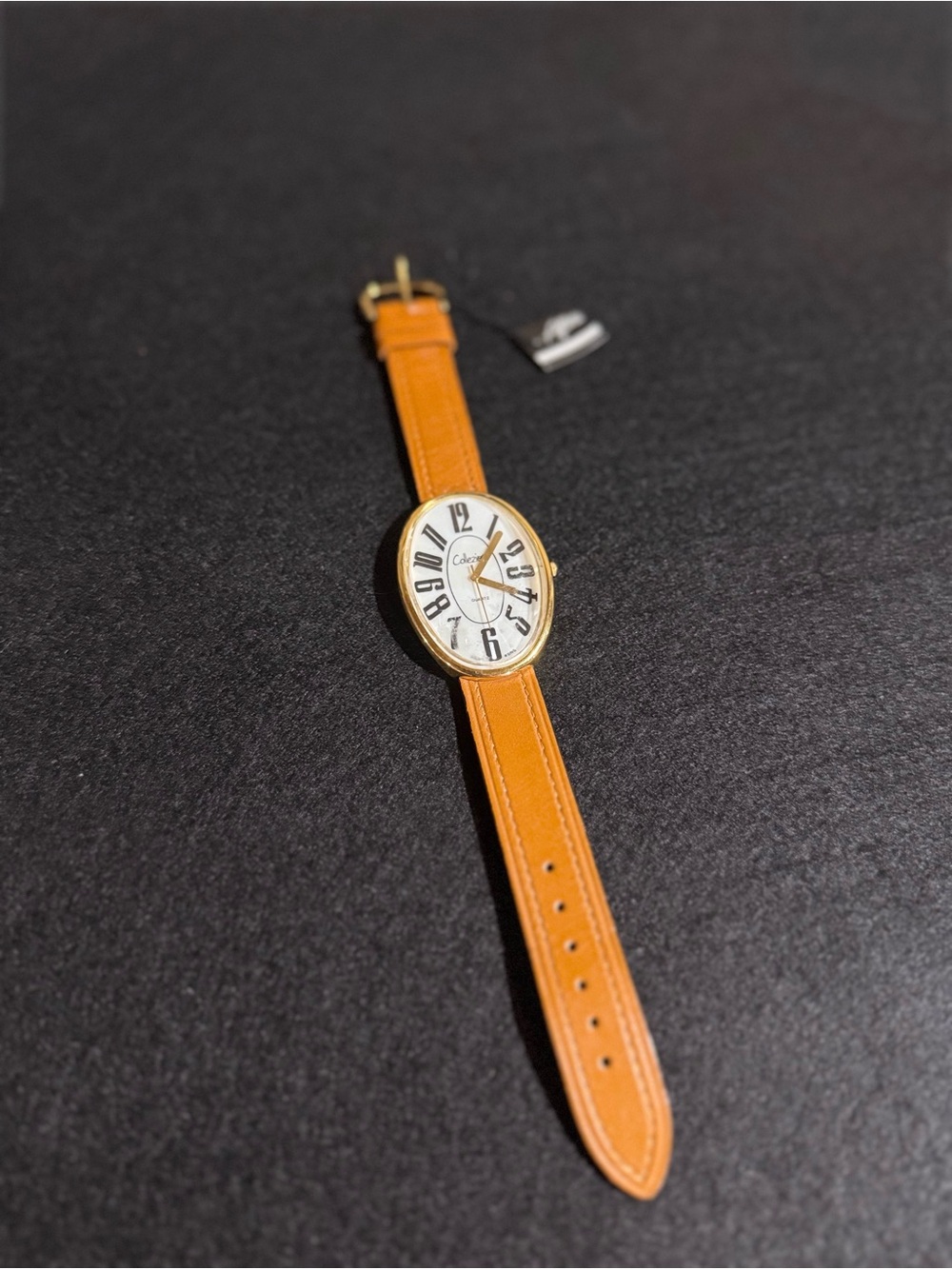 Women's Oval Gold-Tone Watch with Tan Leather Strap